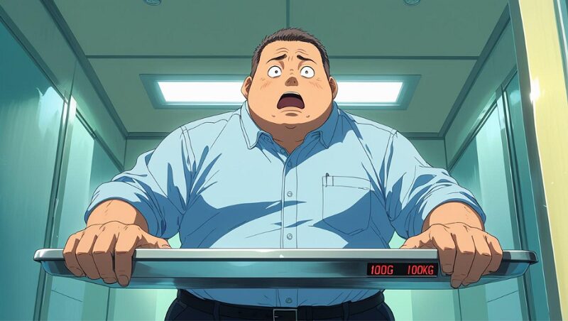 体重計が100キロを超えてびっくりしている